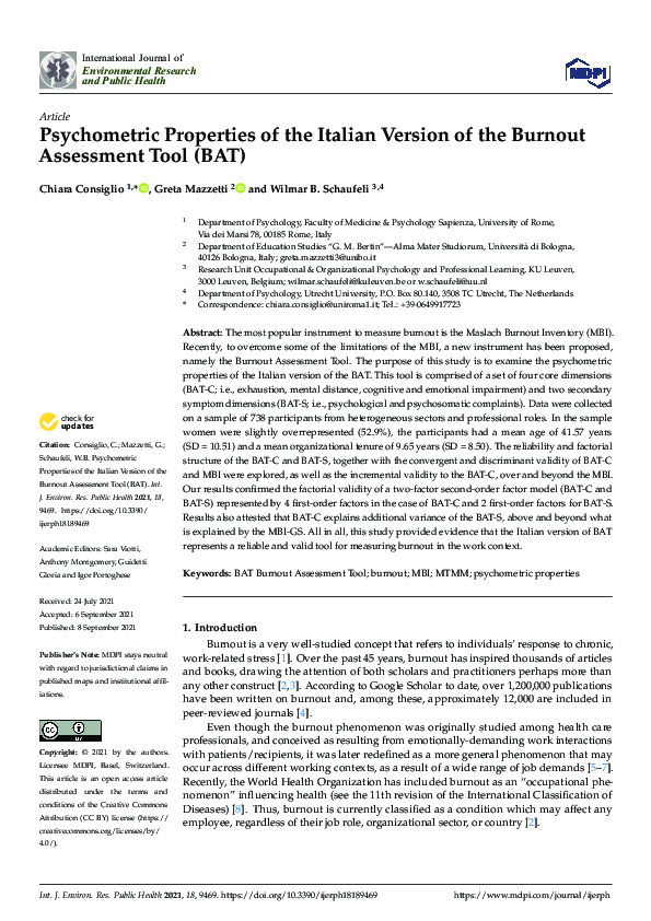 (PDF) Psychometric Properties of the Italian Version of the Burnout ...