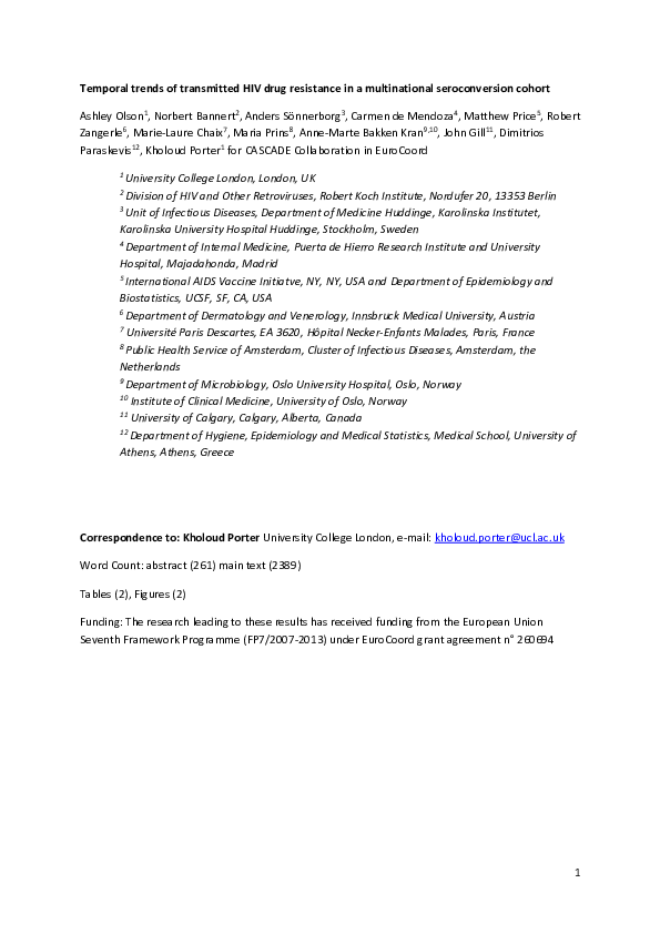 (PDF) Temporal trends of transmitted HIV drug resistance in a ...