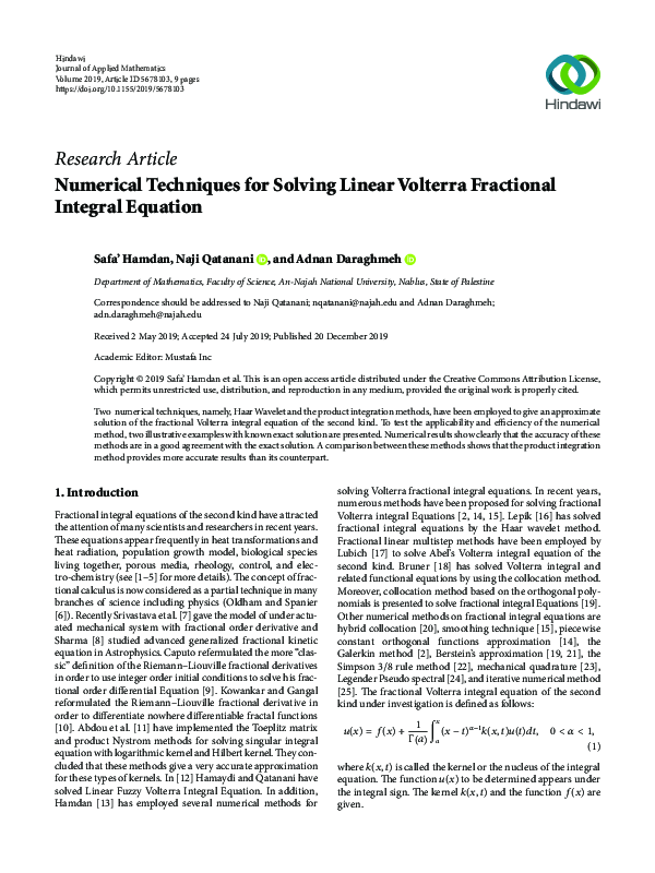 (PDF) Numerical Techniques for Solving Linear Volterra Fractional ...