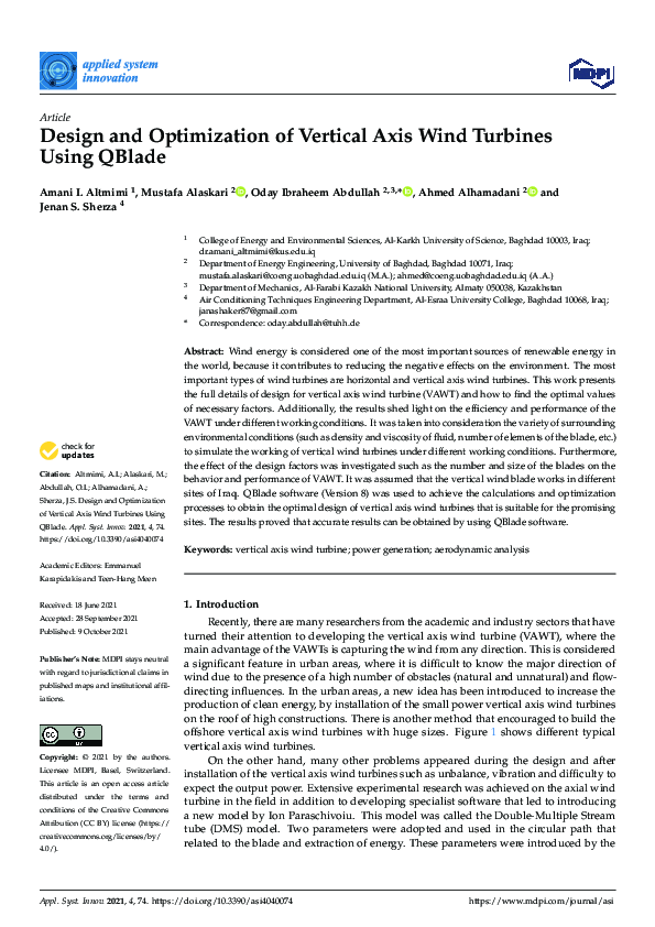 (PDF) Design and Optimization of Vertical Axis Wind Turbines Using QBlade