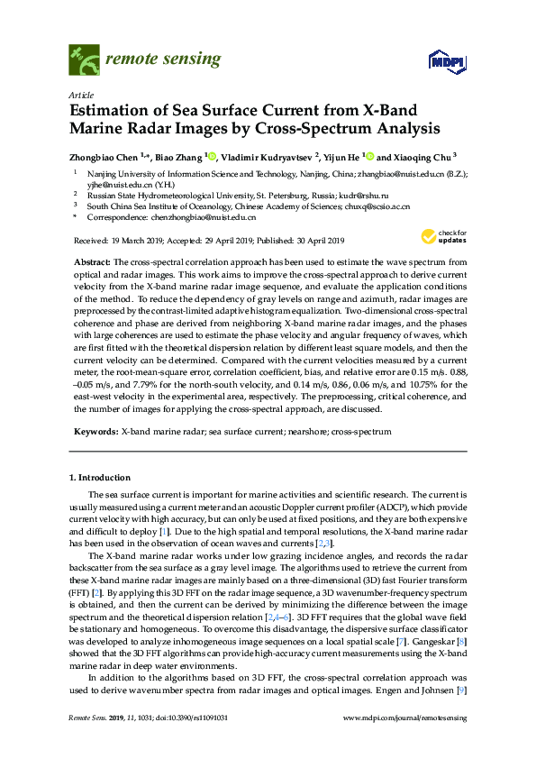 (PDF) Estimation of Sea Surface Current from X-Band Marine Radar Images ...