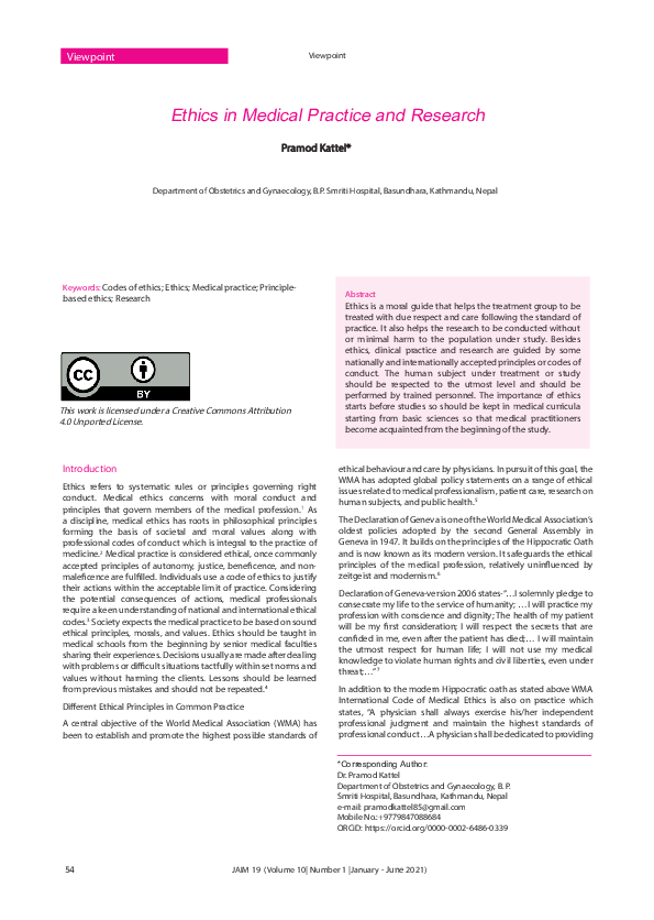 (PDF) Ethics in Medical Practice and Research