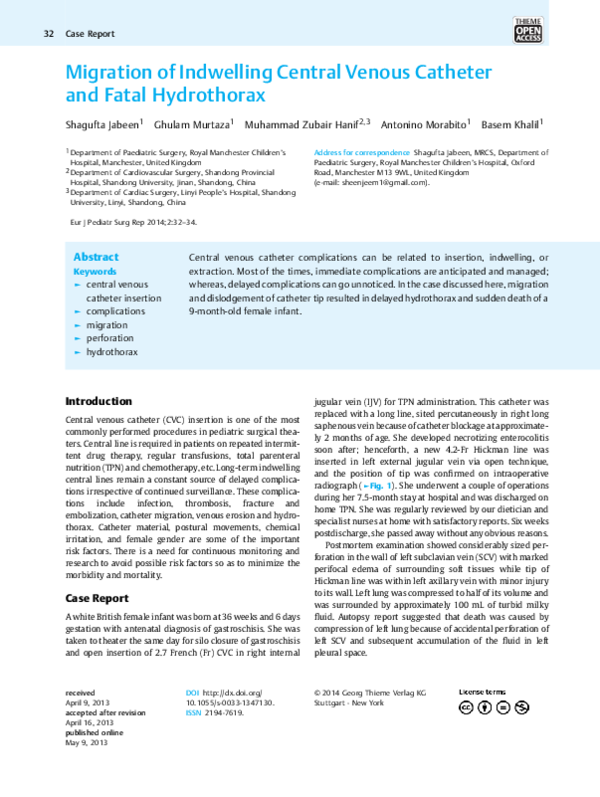 (PDF) Migration of Indwelling Central Venous Catheter and Fatal