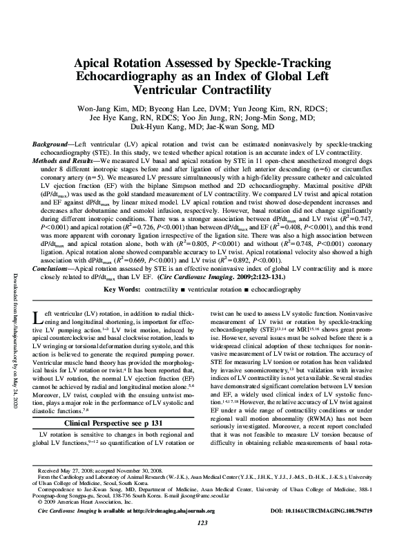 (PDF) Apical Rotation Assessed by Speckle-Tracking Echocardiography as ...
