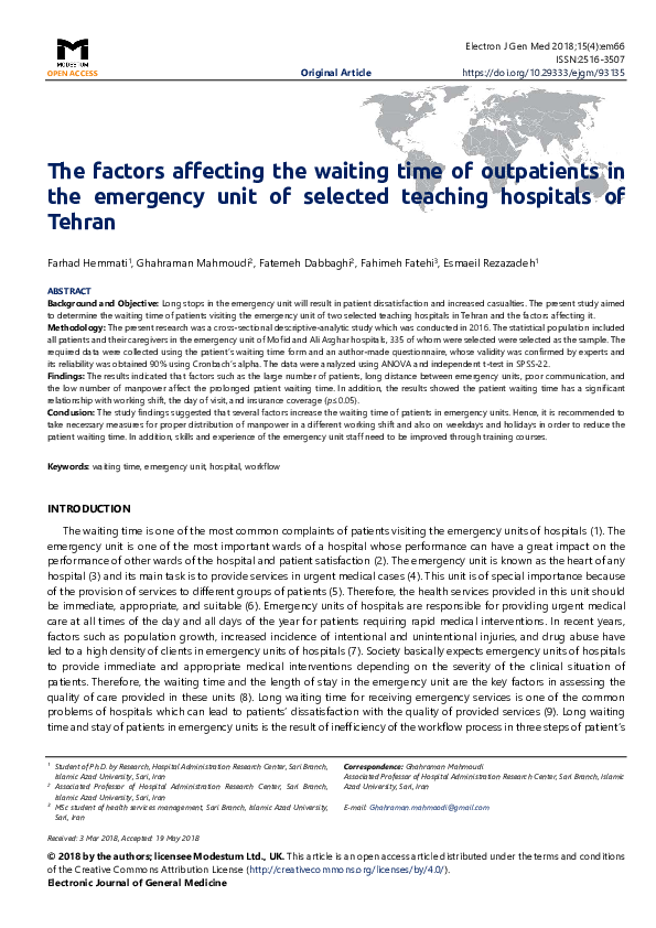 (PDF) The factors affecting the waiting time of outpatients in the ...