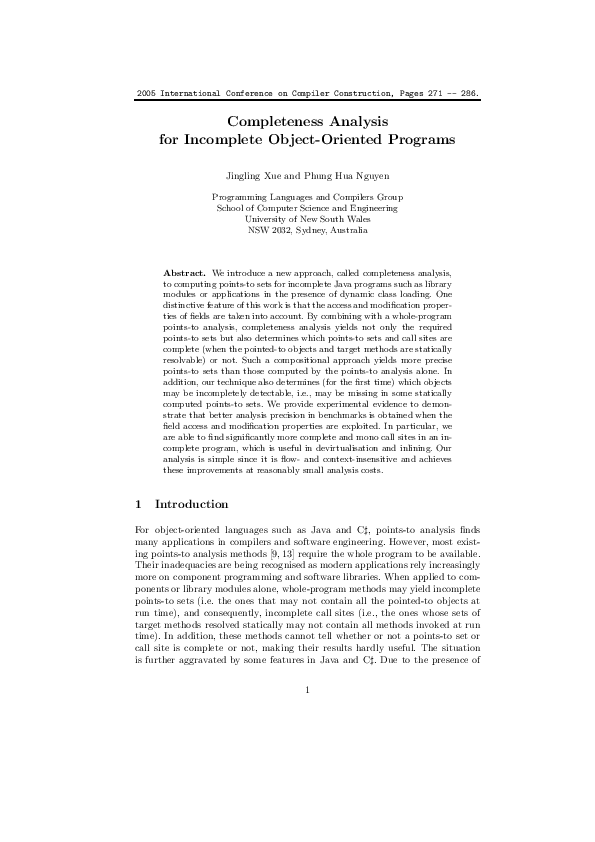 (PDF) Completeness Analysis for Incomplete Object-Oriented Programs