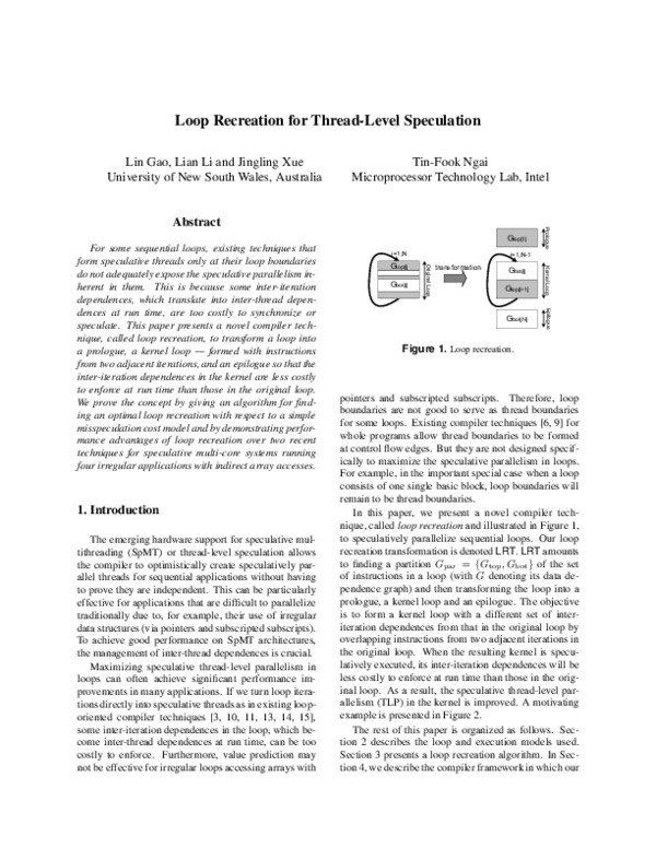 (PDF) Loop recreation for thread-level speculation | Jingling Xue ...
