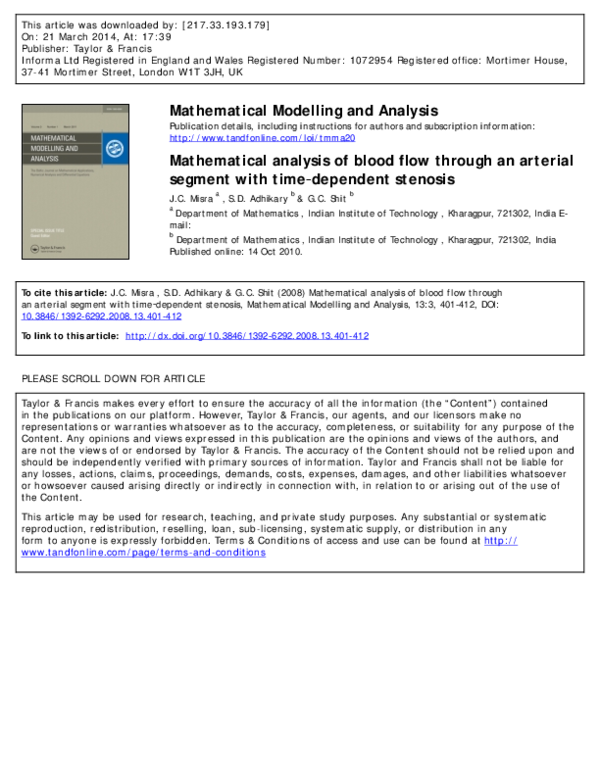 (PDF) Mathematical analysis of blood flow through an arterial segment ...