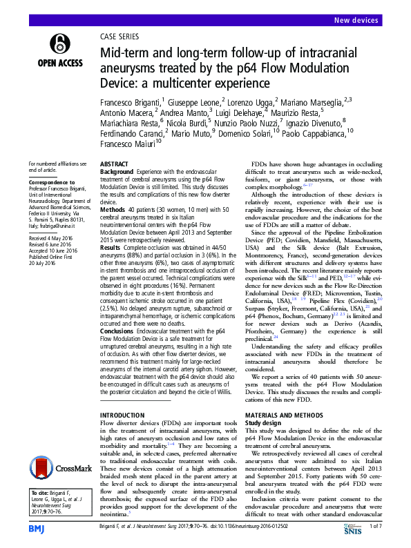 (PDF) Mid-term and long-term follow-up of intracranial aneurysms ...