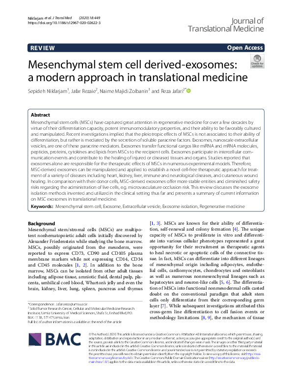 (PDF) Mesenchymal stem cell derived-exosomes: a modern approach in ...