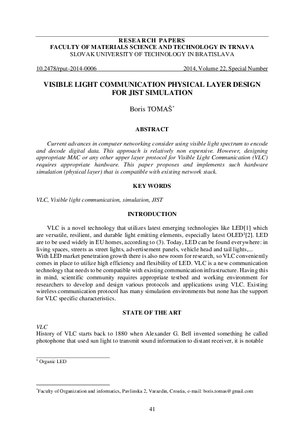 (PDF) Visible Light Communication Physical Layer Design for Jist Simulation