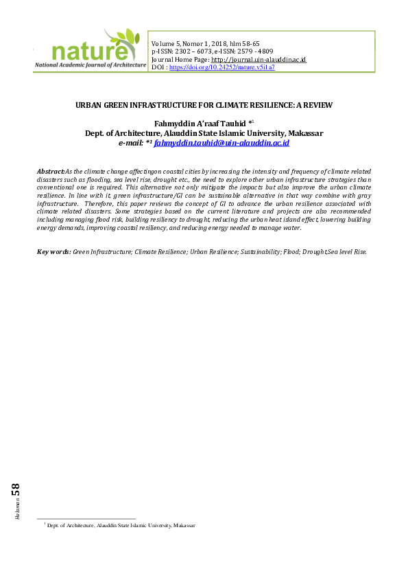 (PDF) Urban Green Infrastructure for Climate Resilience: A Review