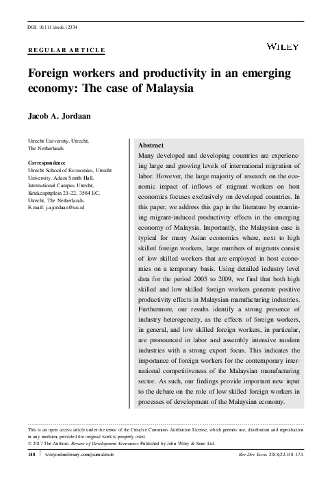 (PDF) Foreign workers and productivity in an emerging economy: The case ...