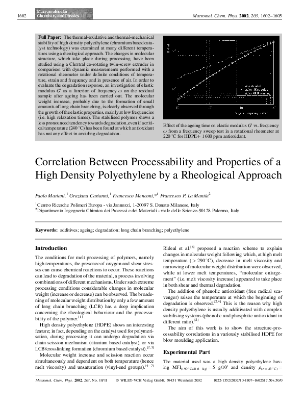 (PDF) Correlation between processability and properties of a high ...