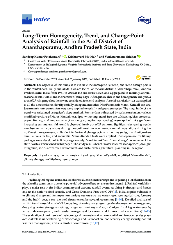 (PDF) Long Term Homogeneity, Trend and Change-Point Analysis of ...