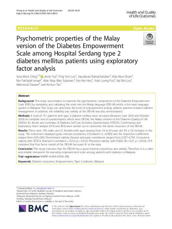 (PDF) Psychometric properties of the Malay version of the Diabetes ...