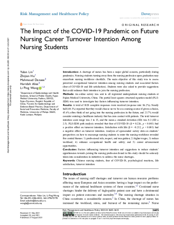(PDF) The Impact of the COVID-19 Pandemic on Future Nursing Career ...