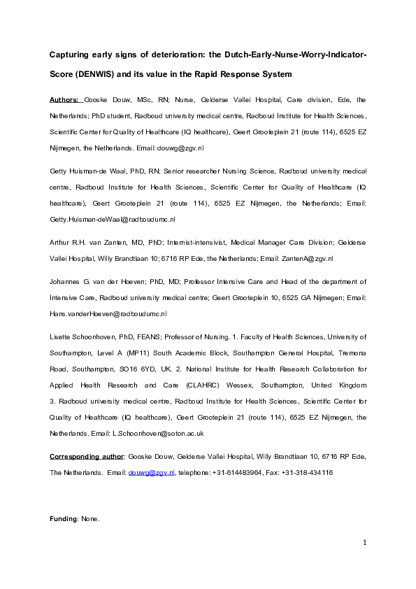 (DOC) Capturing early signs of deterioration: the Dutch-Early-Nurse ...