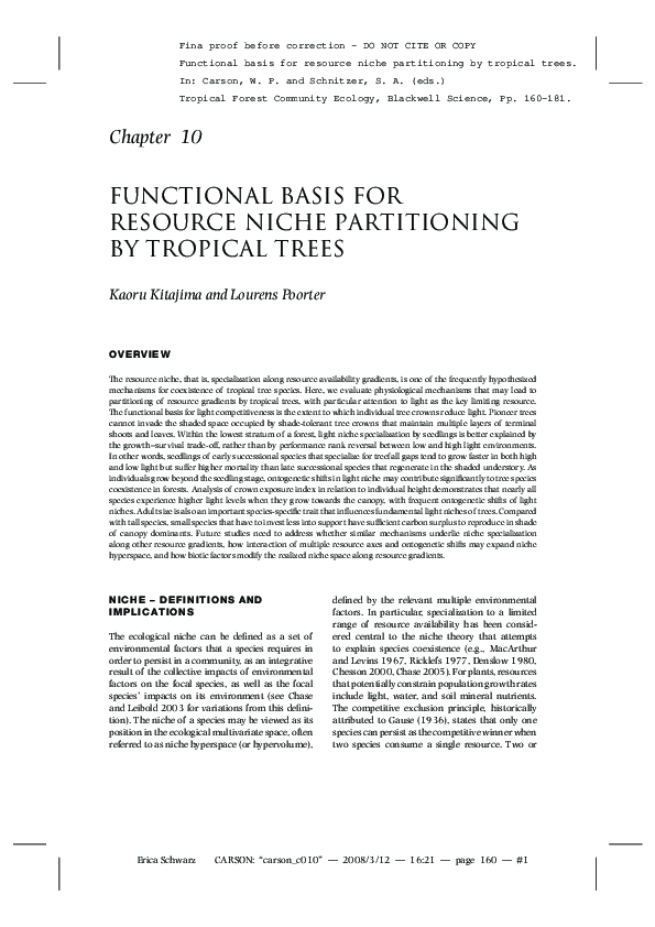 (PDF) Functional basis for resource niche partitioning by tropical trees