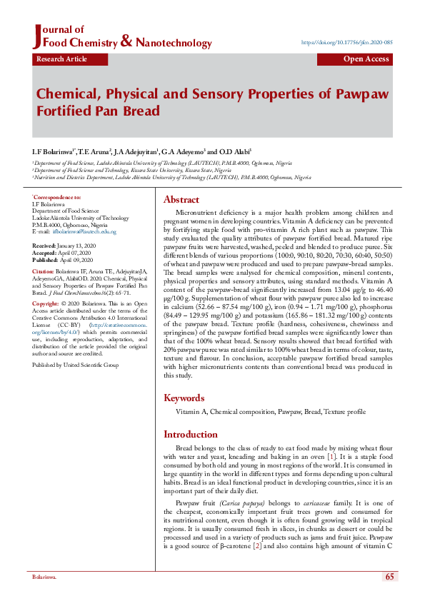 (PDF) Chemical, Physical and Sensory Properties of Pawpaw Fortified Pan ...