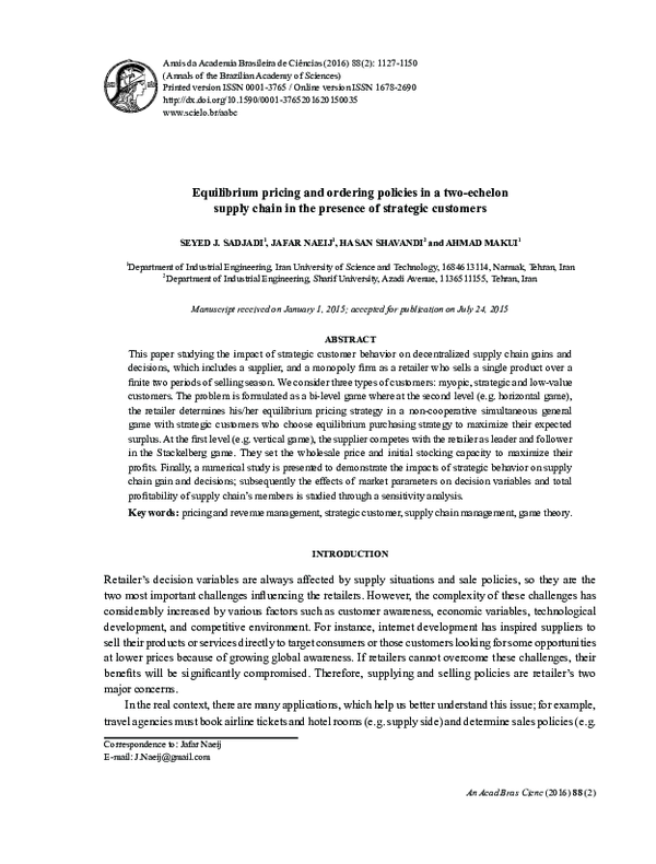 (PDF) Equilibrium pricing and ordering policies in a two-echelon supply ...
