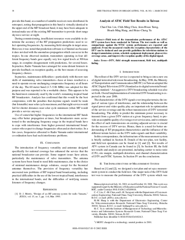 (PDF) Analysis of ATSC field test results in Taiwan