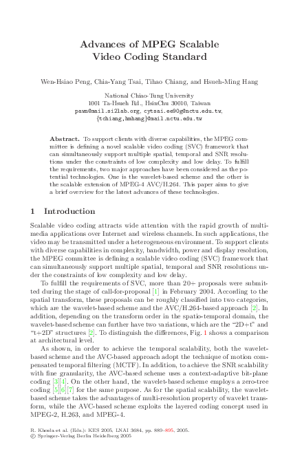 (PDF) Advances of MPEG Scalable Video Coding Standard
