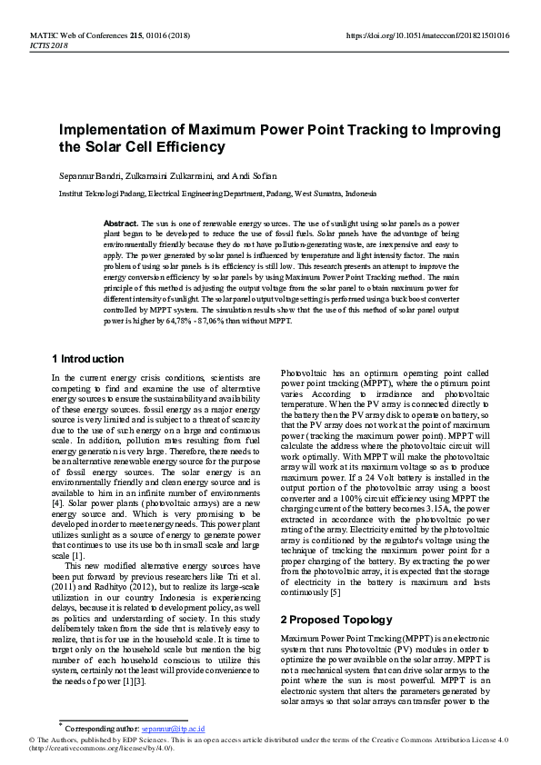 (PDF) Implementation of Maximum Power Point Tracking Control in Single ...