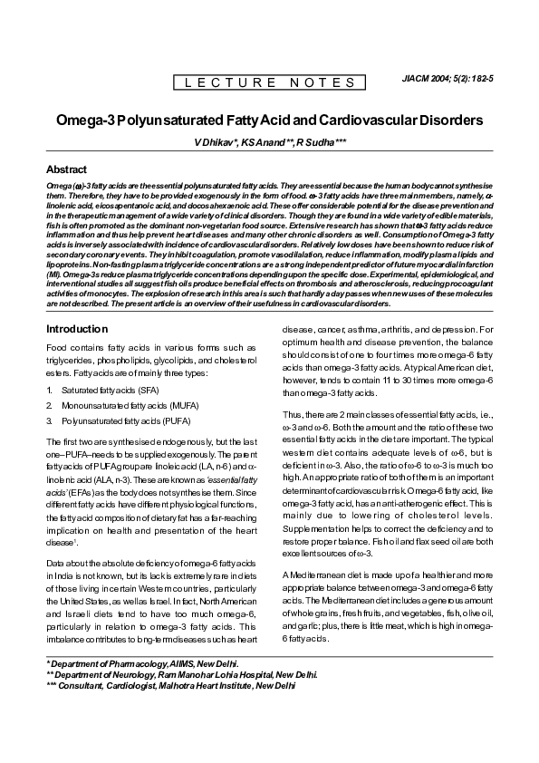 (PDF) Omega3 Polyunsaturated Fatty Acid and Cardiovascular Disorders