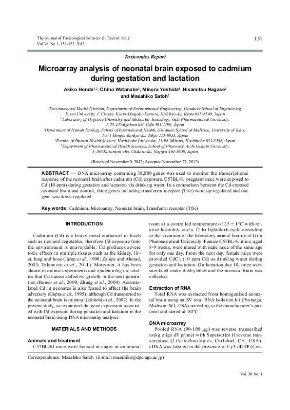 (PDF) Microarray analysis of neonatal brain exposed to cadmium during ...