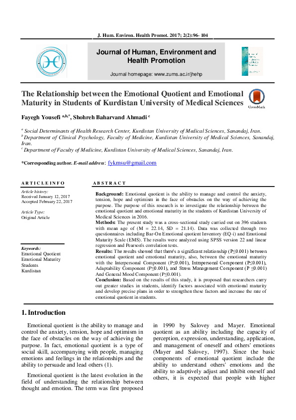 (PDF) The Relationship between the Emotional Quotient and Emotional ...