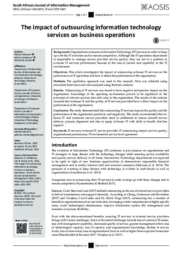 (PDF) The impact of outsourcing information technology services on ...