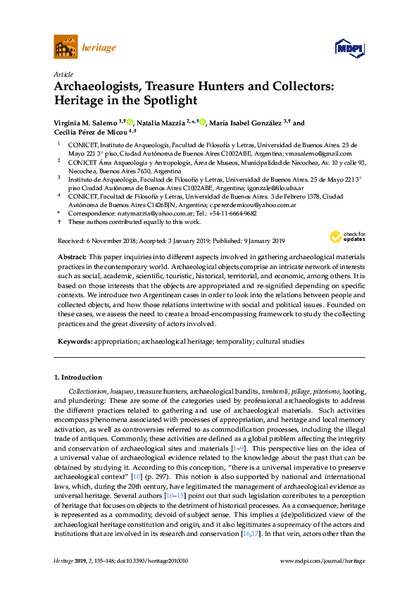 (PDF) Archaeologists, Treasure Hunters and Collectors: Heritage in the ...