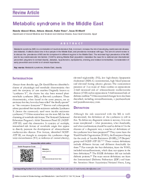 (PDF) Metabolic syndrome in the Middle East