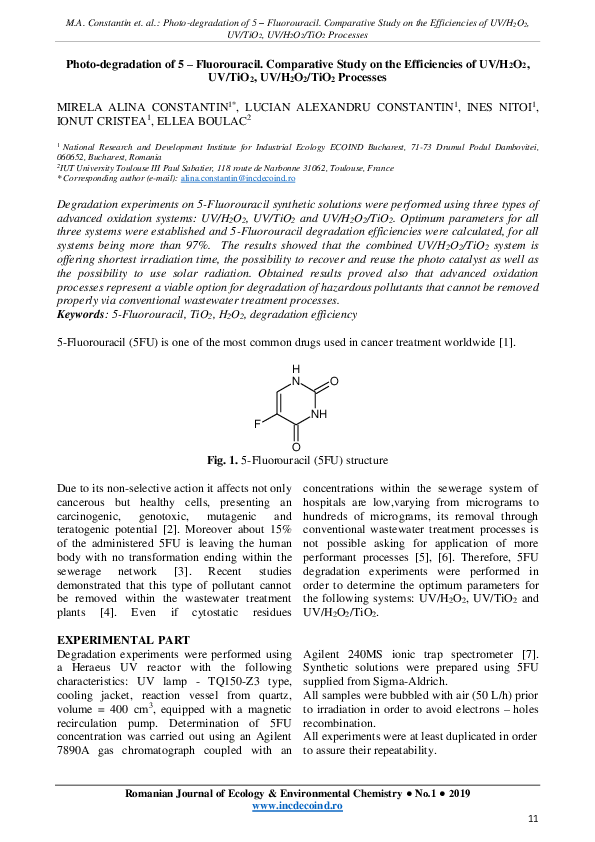 (PDF) Photo-Degradation of 5 – Fluorouracil. Comparative Study on the ...