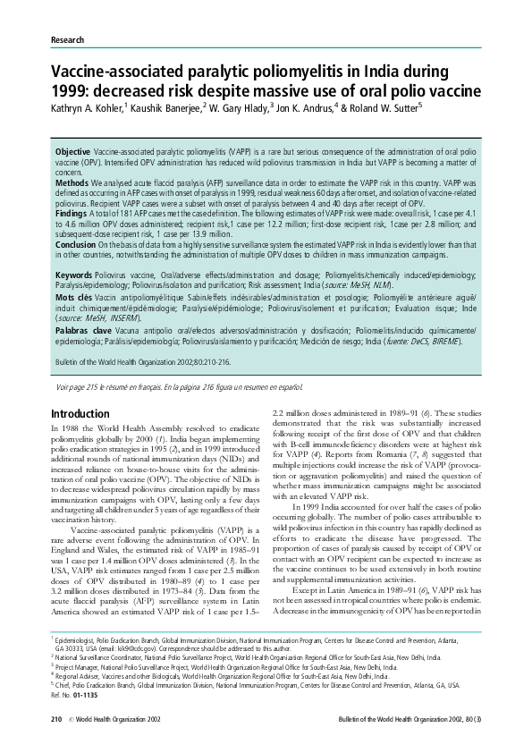 (PDF) Vaccine-associated paralytic poliomyelitis in the United States ...