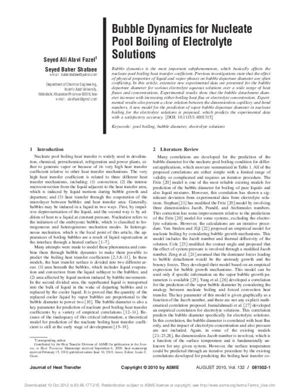 (PDF) Bubble Dynamics for Nucleate Pool Boiling of Electrolyte Solutions