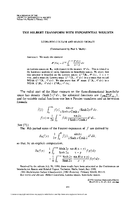 (PDF) The Hilbert transform with exponential weights