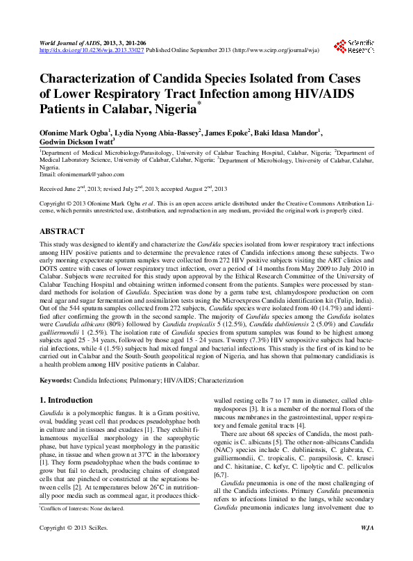 (PDF) Characterization of Candida species isolated from cases of lower ...