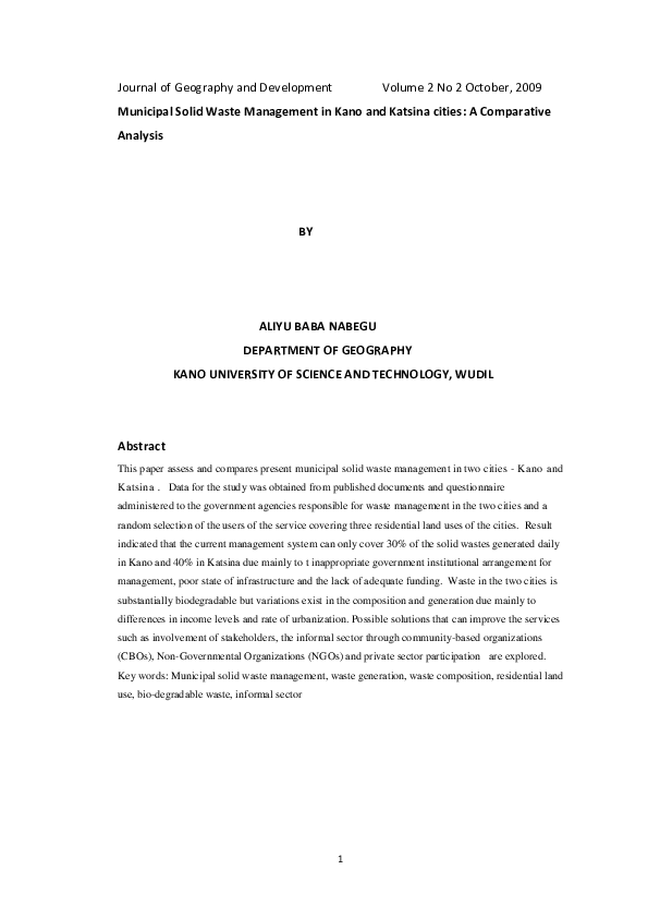 (PDF) Municipal Solid Waste Management in Kano and Katsina cities: A ...