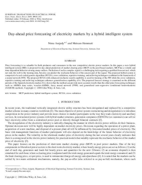 (PDF) Day‐ahead price forecasting of electricity markets by a hybrid ...