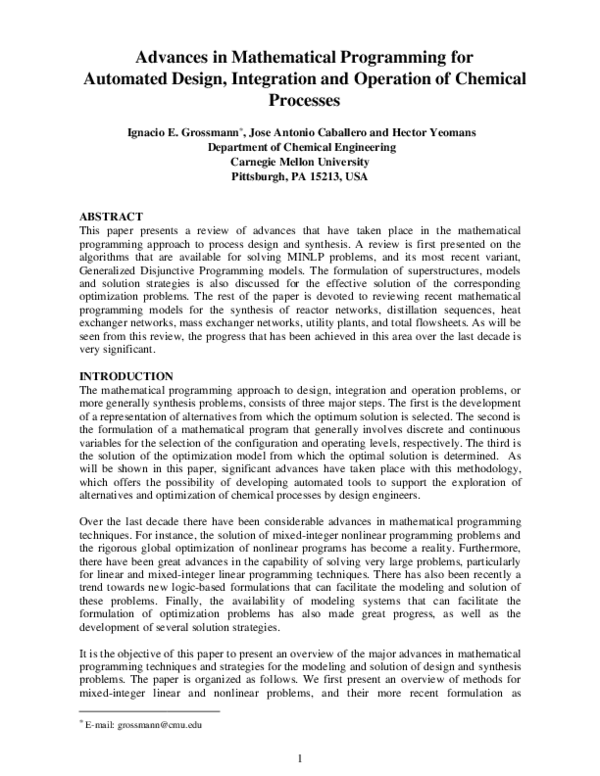(PDF) Advances in mathematical programming for automated design ...