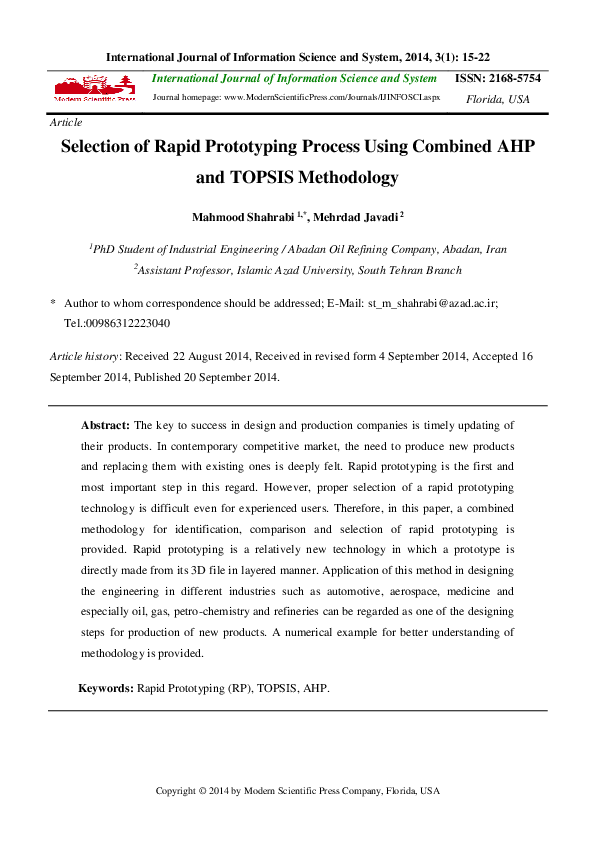 (PDF) Selection of Rapid Prototyping Process Using Combined AHP and ...