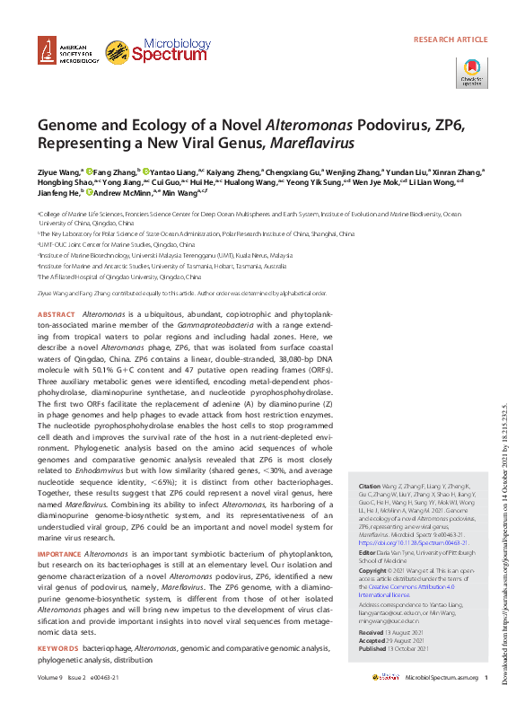 (PDF) Genome and Ecology of a Novel Alteromonas Podovirus, ZP6 ...