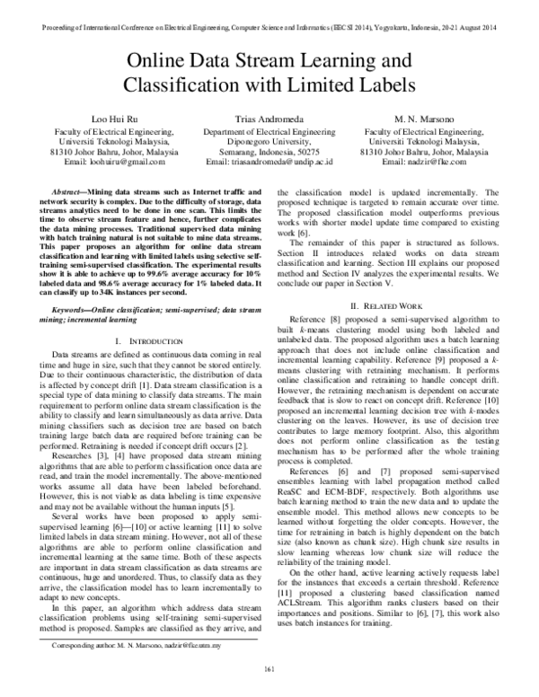 (PDF) Online Data Stream Learning and Classification with Limited Labels