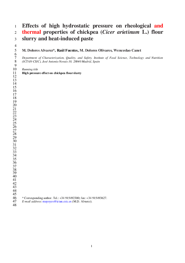 (PDF) Effects of high hydrostatic pressure on rheological and thermal ...