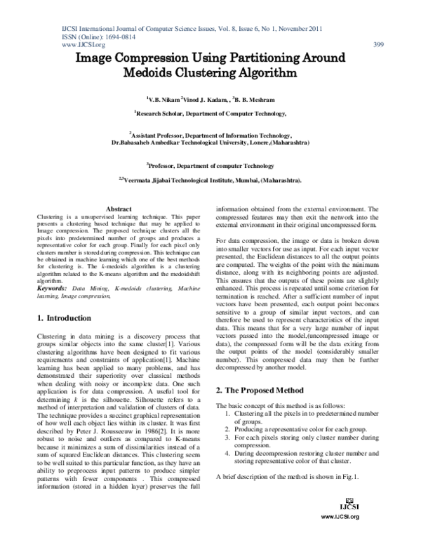 (PDF) Image Compression Using Partitioning Around Medoids Clustering ...