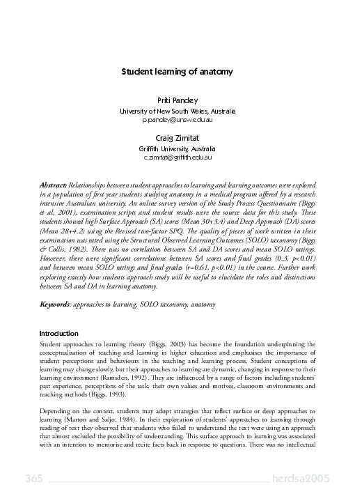 (PDF) Student learning of anatomy