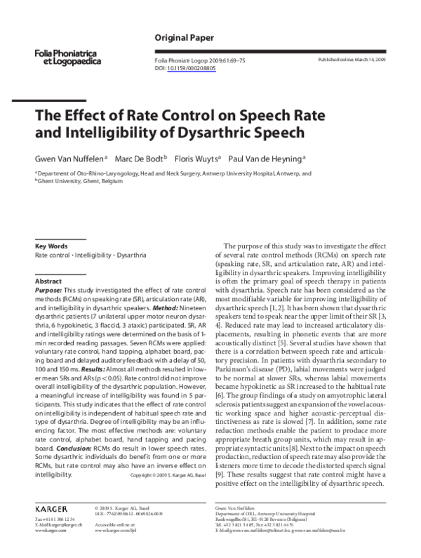 (PDF) The Effect of Rate Control on Speech Rate and Intelligibility of ...