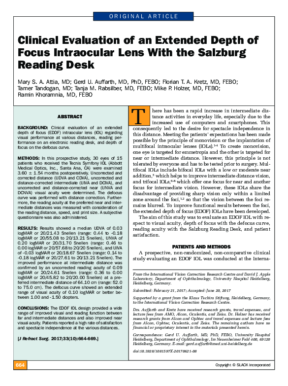 (PDF) Clinical Evaluation of an Extended Depth of Focus Intraocular ...